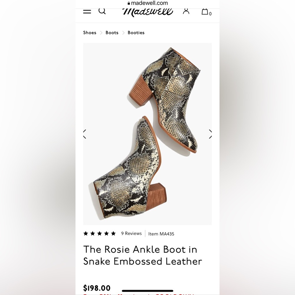 EUC Madewell The Rosie Ankle Boot in Snake Embossed Leather Size 5